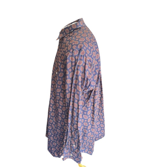 Paul Fredrick XL Button Down Shirt 100% Cotton Navy Blue Geometric Print - Picture 2 of 12